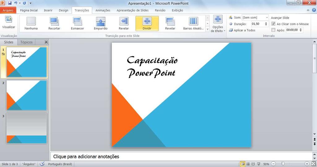 CAPÍTULO 4 - Efeitos, sons e hiperlink Para criar efeitos dentro do aplicativo PowerPoint, basta você clicar