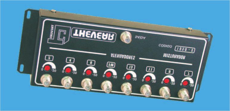 O misturador de 8 entradas de VHF possui em cada entrada um filtro passa canal e um atenuador variável para ajustar o nível do sinal do canal na saída.