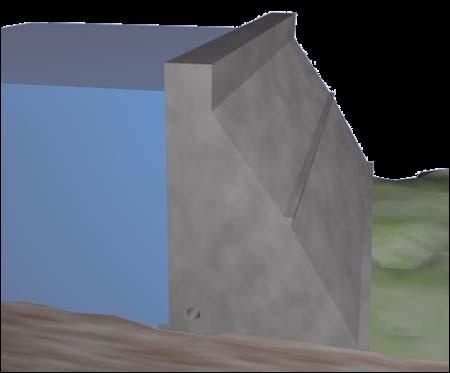 Barragem de concreto de gravidade - constituídas por uma parede de concreto que resiste pelo próprio peso à impulsão