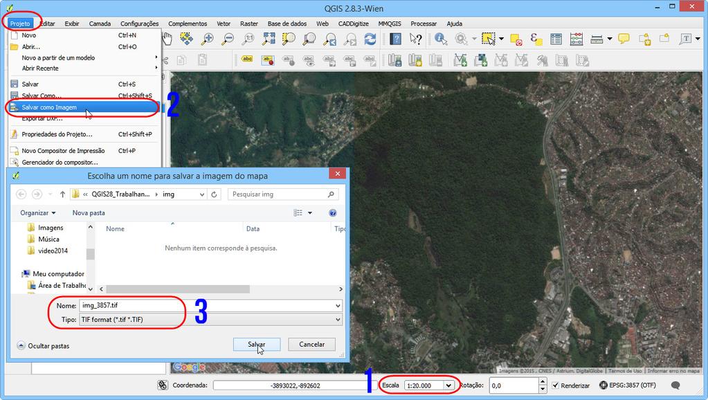ALTERNATIVA 1 Solucionando Problemas do Complemento OpenLayers 3.1. Captura do Mapa como Imagem Para elimitar os problemas de deslocamento do OpenLayers, podemos salvar a tela como imagem e importar esse raster para o QGIS.