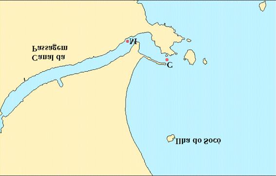 O padrão de escoamento é regido por marés semidiurnas com alturas máximas de 1,7 m na sizígia e 0,9 m na maré de quadratura.