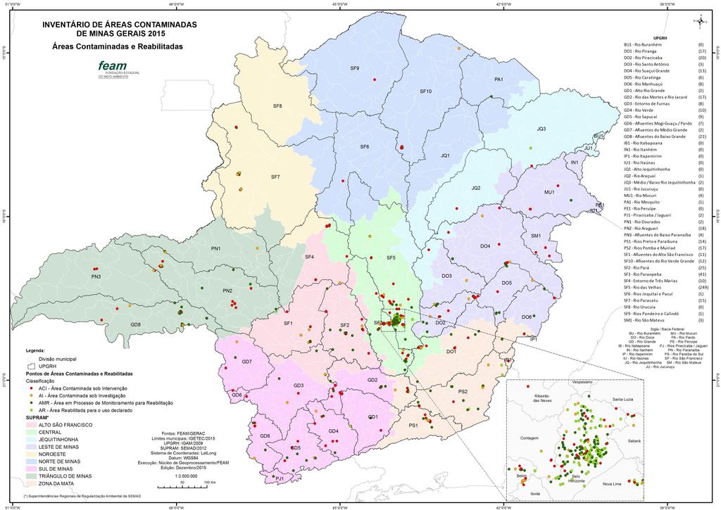 Figura 5 Distribuição geográfica das áreas contaminadas em Minas Gerais