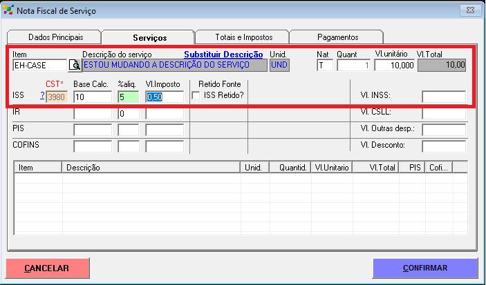 descrição clicando em Substituir Descrição e depois em