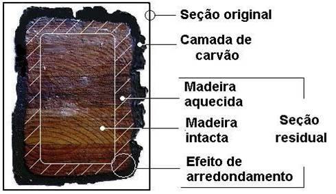 Na combustão da madeira, as camadas superficiais proporcionam uma superfície de carbonização