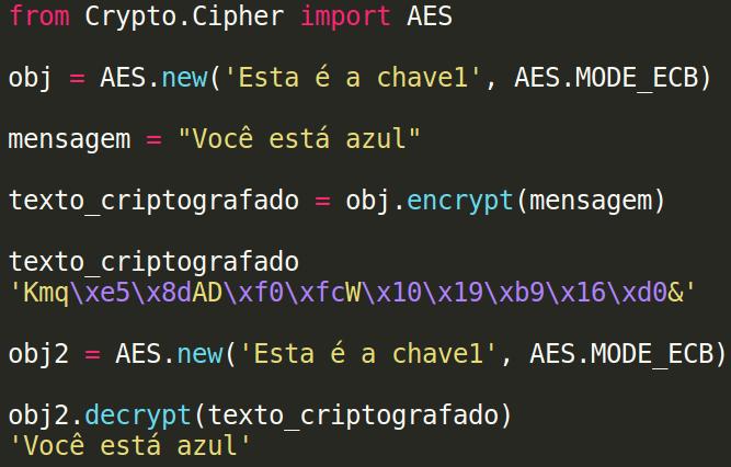 Criptografia Simétrica em Python Você deve utilizar uma mensagem com quantidade de caracteres múltiplo do tamanho da