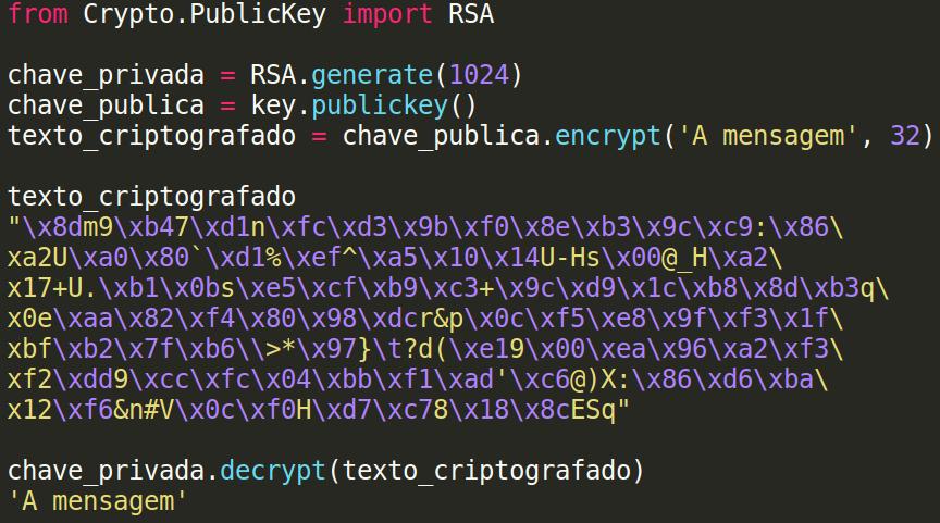 Criptografia Assimétrica em Python Apenas a chave pública é compartilhada.