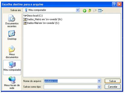 5.1 Exportar CSV Manual do aplicativo Salva a tabela de produtos criada na tela Produtos em um arquivo de extensão.csv (Excel).