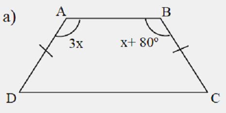 29) Calcule o valor de x nos paralelogramos abaixo: 30) ABCD é um trapézio isósceles.