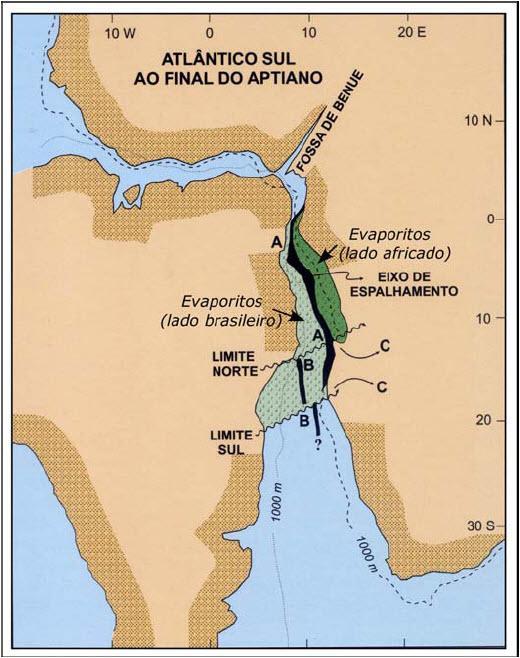 Figura 31 - Reconstrução paleogeográfica do Atlântico Sul durante o Aptiano.