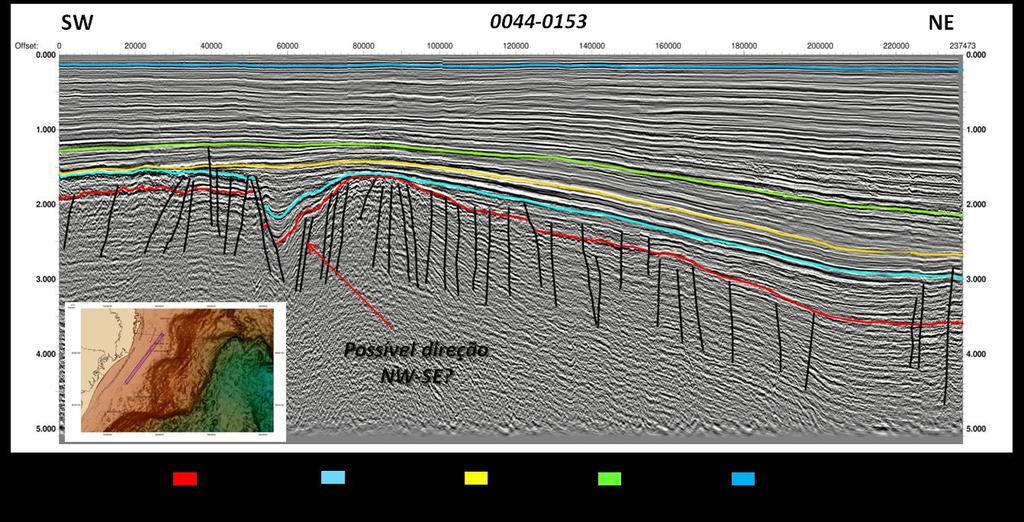 Figura 49 Perfil sísmico strike SW-NE 0044-0153 na Plafatorma Continental.