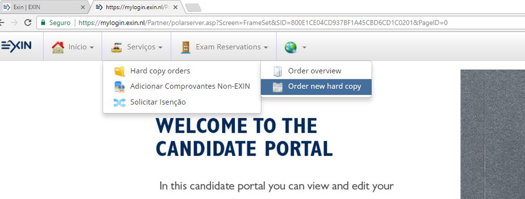 Recebimento do certificado Normalmente em até 3 dias úteis após a aprovação do exame via VUE, o EXIN enviará para você um e-mail com os dados de acesso ao portal do candidato no qual você poderá