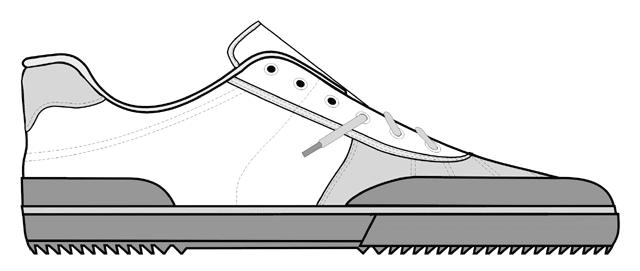 Fig 119 - Sapato tipo tênis preto a) de modelo comercial, constituído de solado de borracha, biqueira e gáspea; b) aberto no peito do pé, tendo aplicado, à gáspea, ilhoses com a finalidade de receber