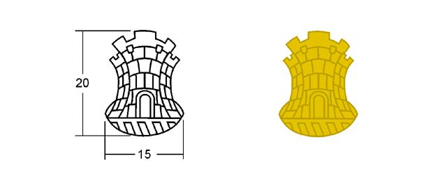 dois fuzis cruzados com uma granada de mão no cruzamento; Fig 123-1 II - de Cavalaria: duas lanças cruzadas com