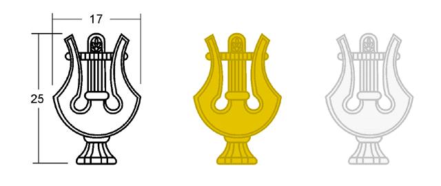 réplicas do antigo símbolo da Aviação Militar; Fig 129-4 V - de Corneteiro: uma corneta; Fig 129-5 VI - de Clarim: um clarim; Fig 129-6 VII - de Músico: uma