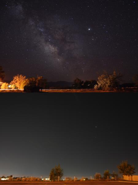 Poluição luminosa Céu brilhante causado pela luz artificial espalhada pela atmosfera Quanto mais brilhante o céu,