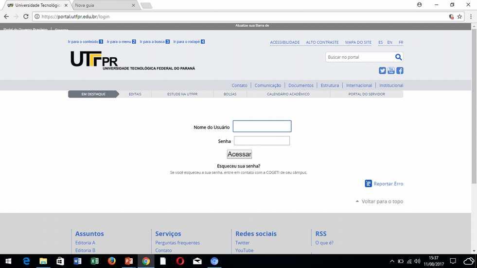 LOGIN Entrar em modo edição no Portal Acesse portal.utfpr.edu.