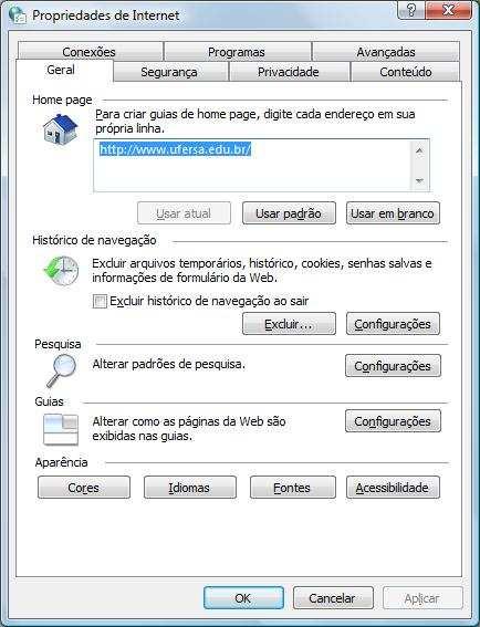 Exemplo: Para colocar a página da UFERSA como a página inicial: Clique