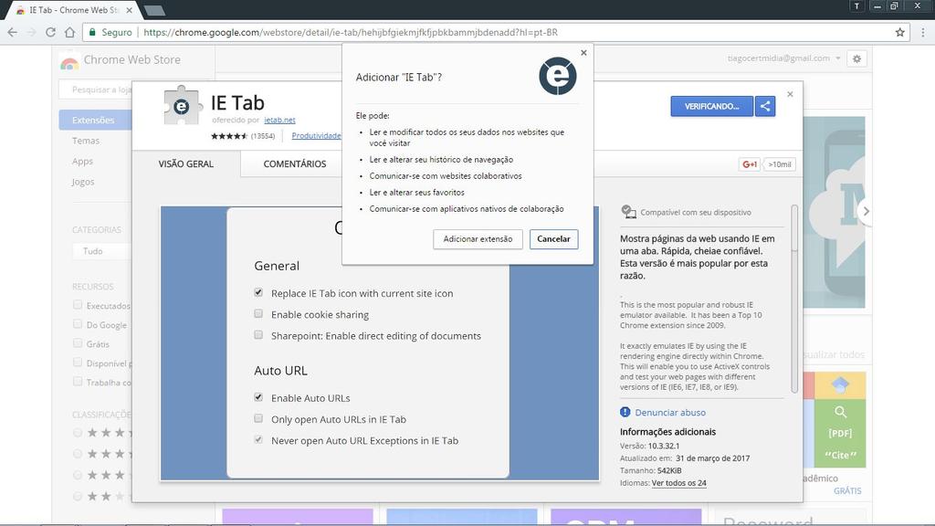 complemento na Chrome Web Store, onde basta clicar em USAR NO CHROME e posteriormente em Adicionar