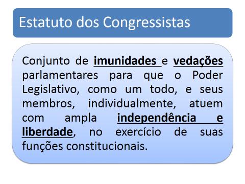 TEMA 13: PODER LEGISLATIVO EMENTÁRIO DE TEMAS: Poder Legislativo: Estatuto dos Congressistas. Imunidades, incompatibilidades e impedimentos; LEITURA OBRIGATÓRIA MORAES, Alexandre de.