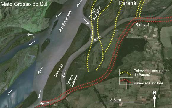 Figura 2.- Área de trabalho. Notar paleocanais do rio Ivaí e canal secundário do Paraná.