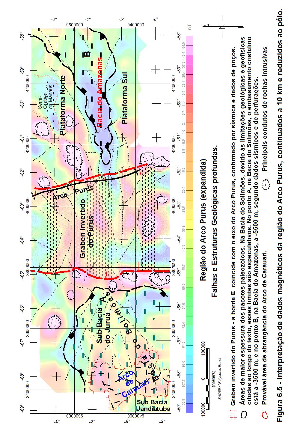 Solimões, e que prossegue até o eixo do Arco Purus (falha oriental do gráben), mas não prossegue na Bacia do Amazonas. Entretanto, coincide, grosso modo, com sua linha de charneira. A Figura 6.