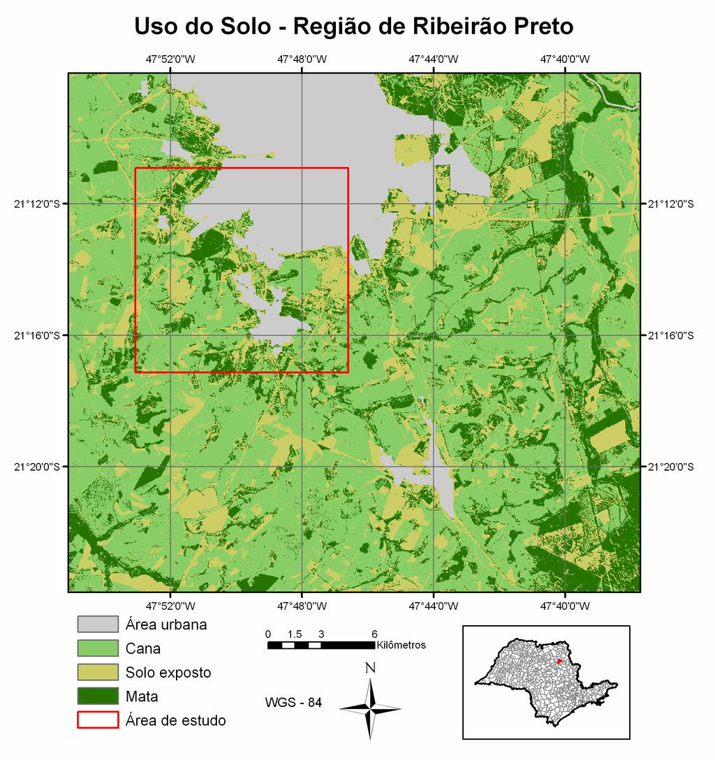 Figura 1. Mapa de uso da terra da região de Ribeirão Preto SP com a localização da área de estudo.