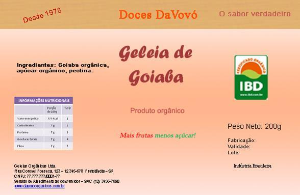 1. Instruções gerais para produtos orgânicos Exemplo fictício de rótulo: Denominação do produto: A informação da qualidade orgânica deverá se dar na parte frontal do produto, pelo uso dos termos: