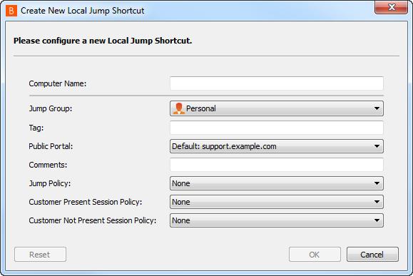 Realizar um Jump local para atalhos O Jump Local permite a um utilizador privilegiado estabelecer ligação a um computador remoto sem participação na respetiva rede local.