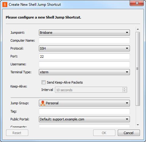 Atalhos para Shell Jump O Shell Jump permite uma ligação rápida a um dispositivo de rede activado com SSH ou Telnet para utilizar a função da linha de comando nesse sistema remoto.