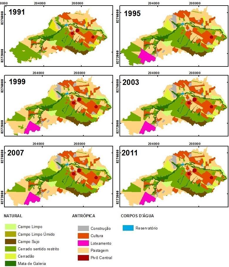 27 Figura 7- Evolução temporal da cobertura da terra do Córrego do Sarandi entre 1991 e 2011. 2.4.3.