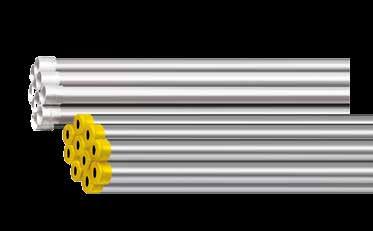 Eletrodutos Fogo Médio Rígidos de aço, com uma luva e protetor de rosca em barras de três metros; cabamento galvanizado a fogo (imersão a quente); Indicado para ambientes externos. REF.