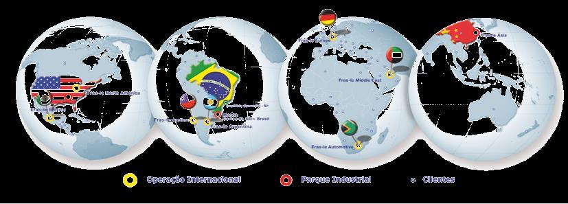 P R E S E N Ç A G L O B A L Com fábricas no Brasil, China e Estados Unidos, centros de distribuição na Argentina e