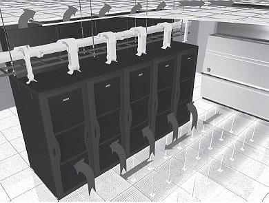 Figura 12 Técnica de conformação de corredor quente para extração de ar quente da sala de computadores em datacenters Fonte: Marin (2013).