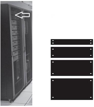 Universidade do Sul de Santa Catarina A Figura 20 apresenta um detalhe das placas cegas instaladas em racks em um datacenter, bem como as placas cegas individualmente.