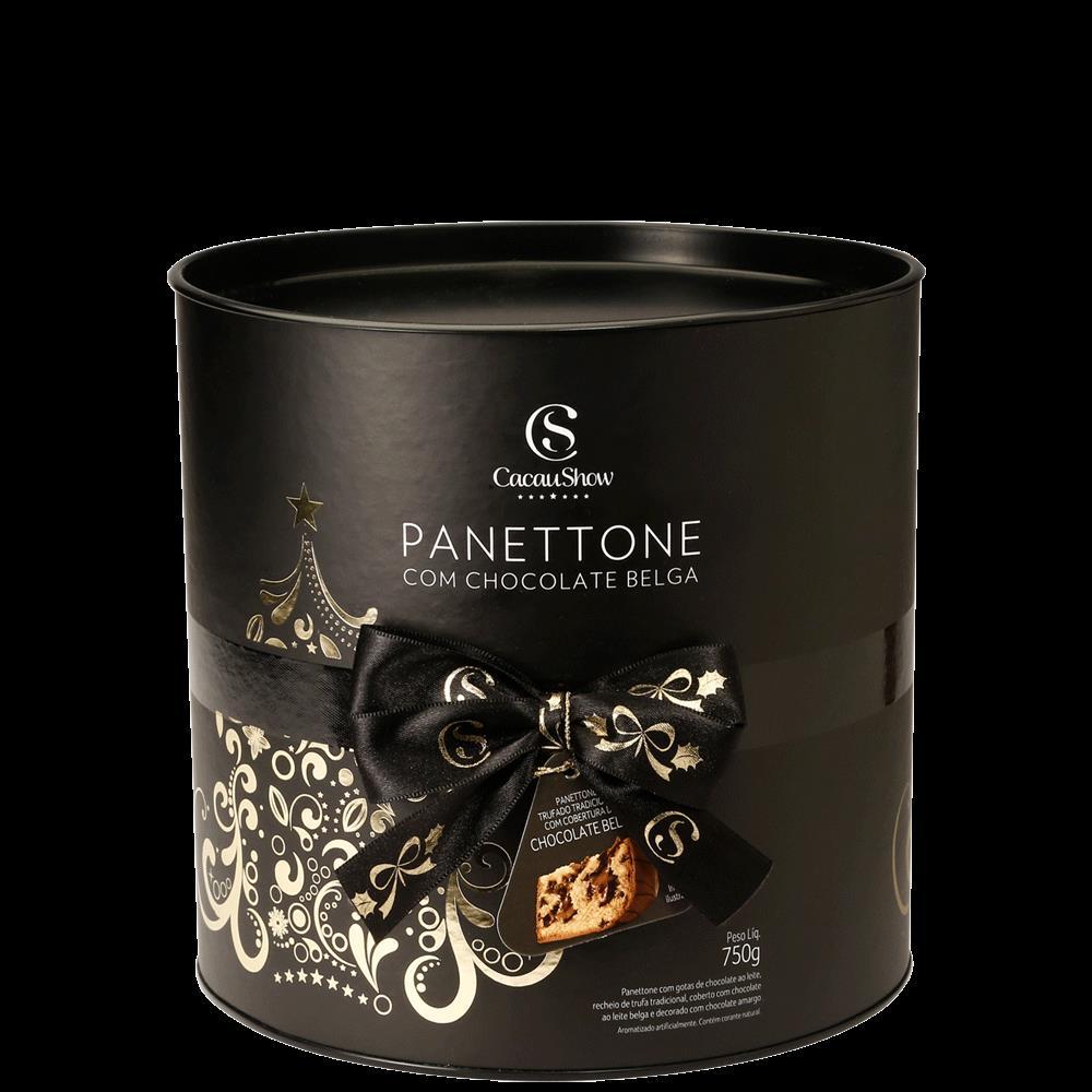 Panettone Recheado Belga 750g Panettone Premium, com massa molhadinha, gotas de chocolate, trufa tradicional