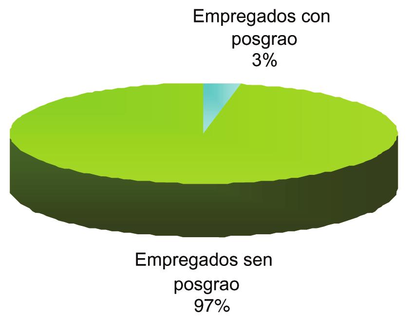 Se analizamos a taxa de penetración dos posgraos nos empregados, observamos como, de todos os empregados existentes nas empresas analizadas, unicamente o 3% ten estudos de posgrao.