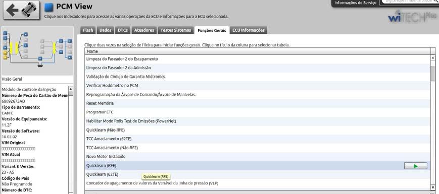 PROCEDIMENTO DE PROGRAMAÇÃO RÁPIDA O procedimento de programação rápida requer o uso da ferramenta de diagnóstico (witech).