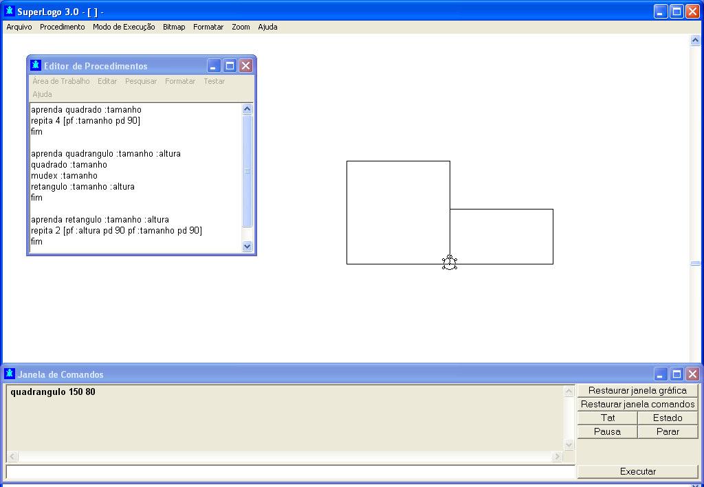 Observe essa estrutura no editor de procedimento do SuperLogo (ver Figura 38). Figura 38: Descrição do procedimento quadrângulo.