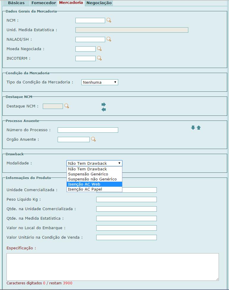 7. Como efetuar a reposição 7.2. Reposição através de Licença de Importação 7.2.1.