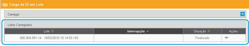 sucedida. O ícone denota ter havido algum impedimento na validação da DI pelo sistema.