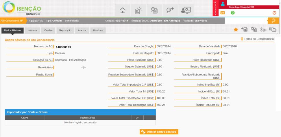 2. Como criar um Ato Concessório Integrado Isenção Na tela seguinte, são apresentados novamente os campos anteriormente preenchidos para a confirmação e visualização dos dados informados pelo