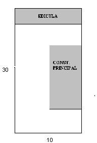 Exercícios: 1) Dado o terreno abaixo, e considerando: - gabarito máximo da edícula: 1 pavimento - gabarito máximo da construção principal: 2 pavimentos - T.O. máxima da edícula: 15% - T.O. máxima da construção principal: 60% - C.