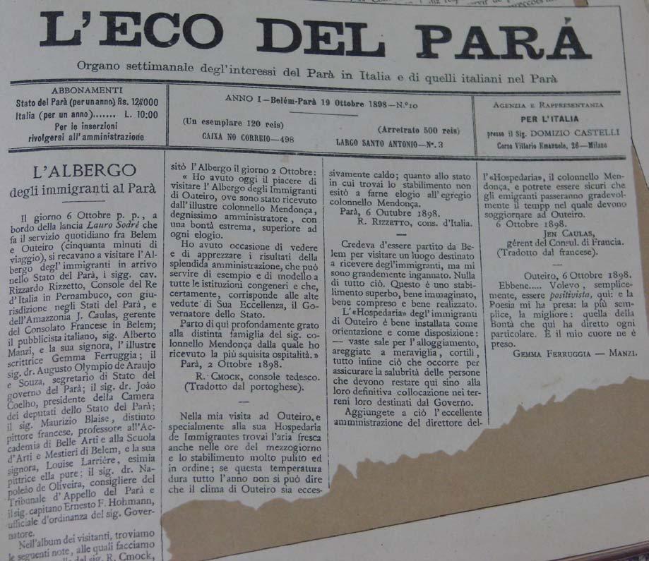 Foto 3: Jornal L ECO DEL PARÁ (O Eco do Pará), dirigido por Mario Cataruzza.