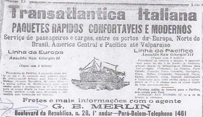 Foto 5: Anúncio da companhia de navegação Transatlântica Italiana de propriedade Giovanni Baptista