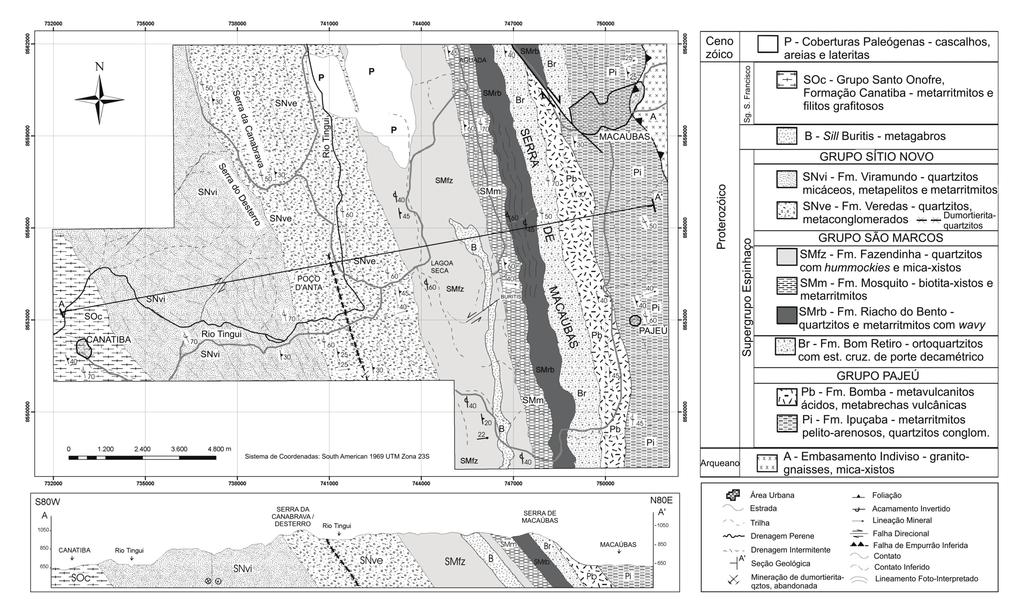 Fig. 2 Mapa geológico e seção da