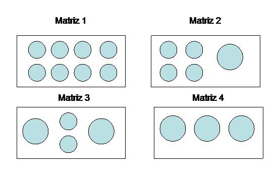 diâmetro 0,25) e 350 grandes (obtidas do elemento circular de diâmetro de 0,40). Os custos em reais por chapa pelo uso de cada matriz de corte são respectivamente 1, 2, 3, 2.