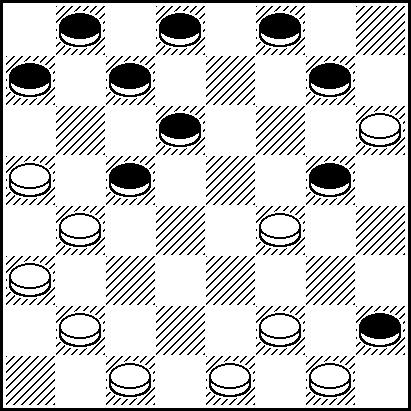 20. g3-f4 e5xg3 21. h4xd8 X Mário Borges x J. Borges (1960) 1. c3-b4 f6-e5 2. b2-c3 g7-f6 3. a1-b2 f6-g5 4. g3-h4 g5-f4 5. e3xg5 h6xf4 6. b4-a5 b6-c5 7. c3-b4 f4-g3 8. h2xf4 e5xg3 9. h4-g5 g3-h2 10.