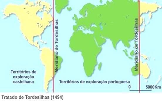 O Tratado de Tordesilhas Em 1494, dois anos depois da chegada dos espanhóis na América, Portugal e Espanha assinaram o Tratado de Tordesilhas, um acordo que dividia o mundo e principalmente as novas