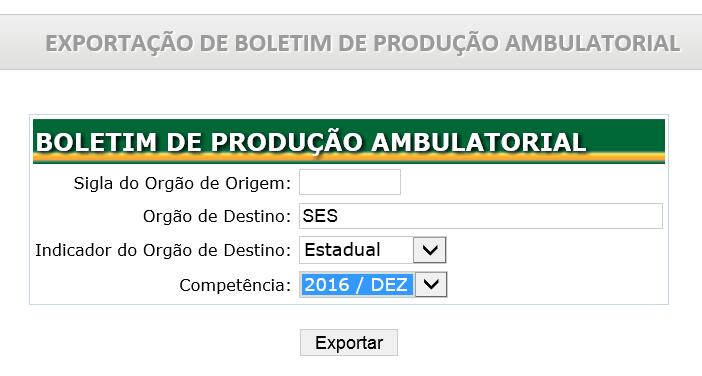 A tela a seguir será exibida, preencha os campos e clique no botão Exportar.