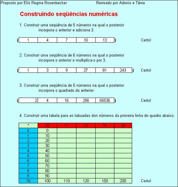 : esta atividade propõe a construção de seqüências numéricas, que satisfaçam as condições estabelecidas.